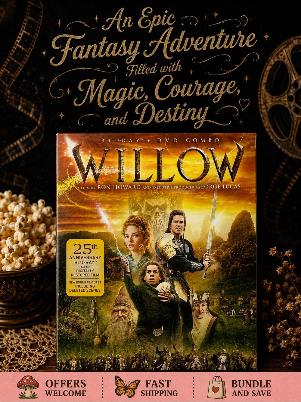 Willow 25th Anniversary Blu-ray DVD Combo w Slipcover Fantasy Classic